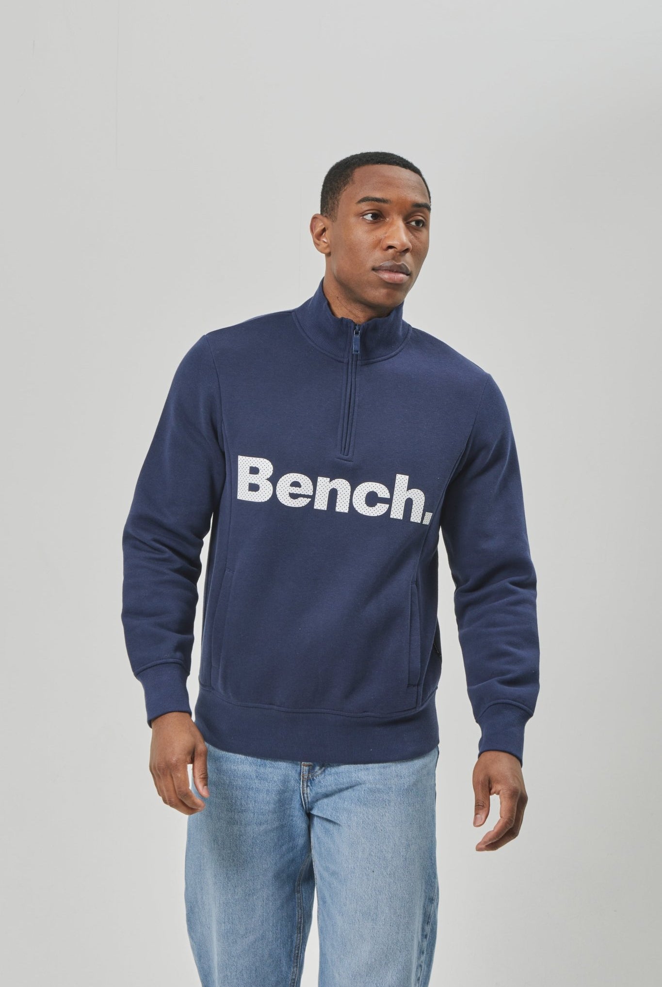 Mens 'PLINTH SPOTS' 1/4 Zip - Thru Sweat - NAVY - Shop at www.Bench.co.uk #LoveMyHood