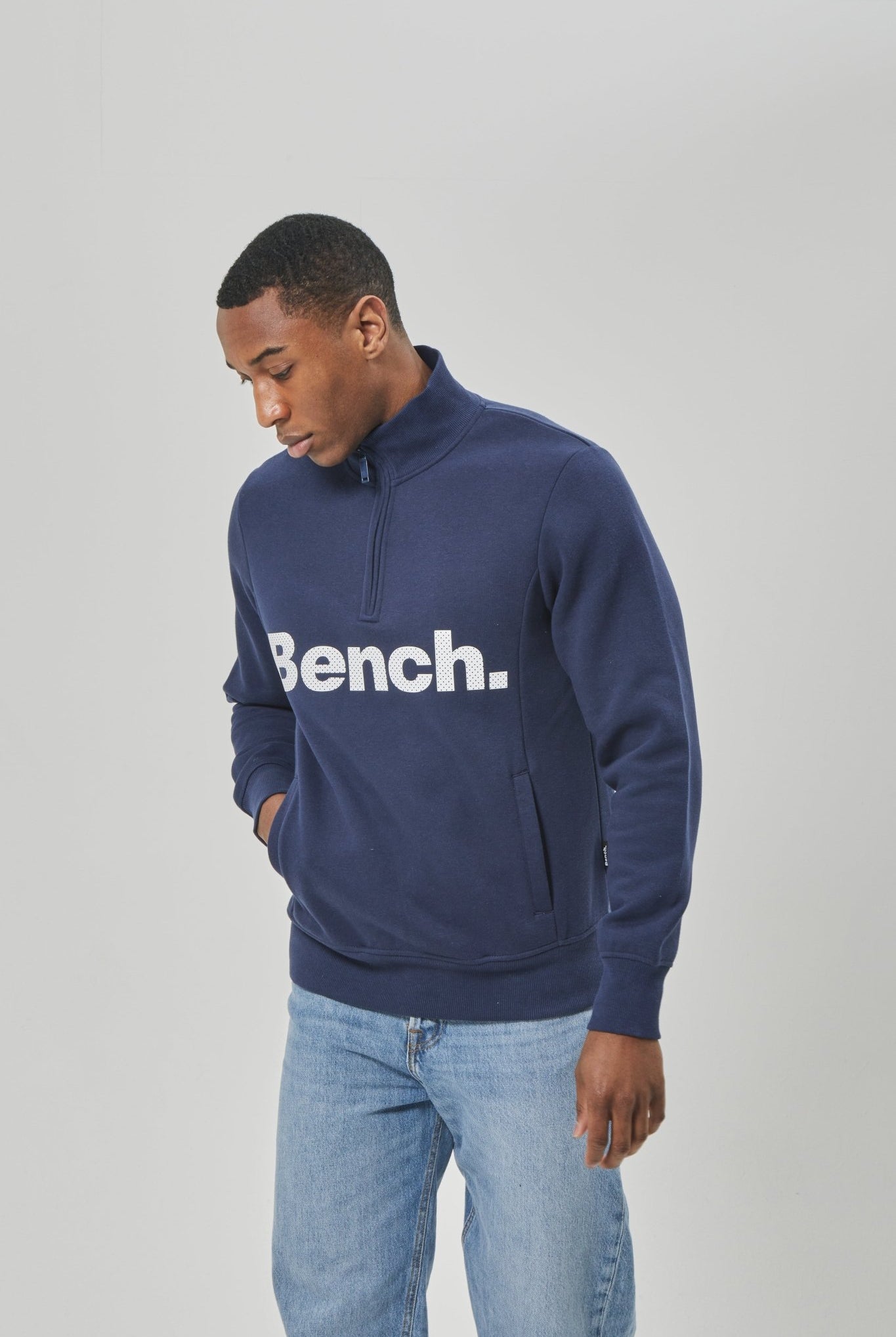 Mens 'PLINTH SPOTS' 1/4 Zip - Thru Sweat - NAVY - Shop at www.Bench.co.uk #LoveMyHood