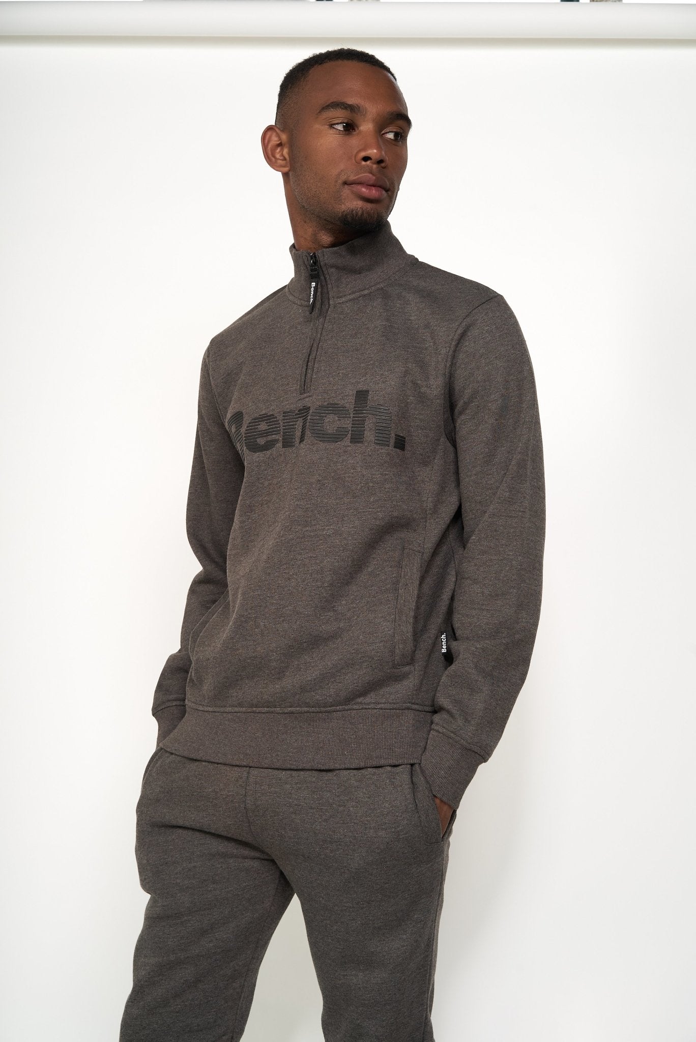 Mens 'PLINTH' 1/4 Zip Sweat - CHARCOAL MARL - Shop at www.Bench.co.uk #LoveMyHood